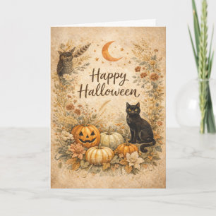 Tarjeta Calabazas Florales Vintage Boho Halloween
