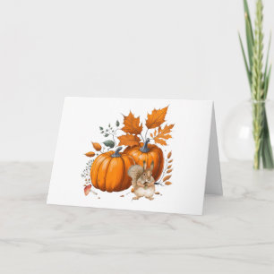 Tarjeta Calabazas, hojas otoñales y ardilla