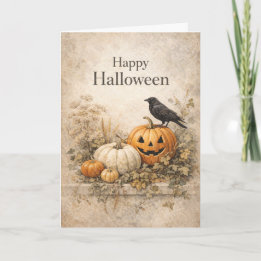 Tarjeta Calabazas Naranjas Vintage Halloween