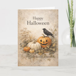 Tarjeta Calabazas Naranjas Vintage Halloween