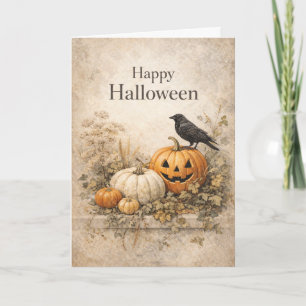 Tarjeta Calabazas Naranjas Vintage Halloween