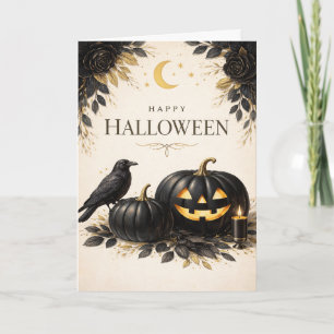 Tarjeta Calabazas negras elegantes góticas de Halloween