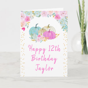 Tarjeta Calabazas Pastel Floral Feliz Cumpleaños