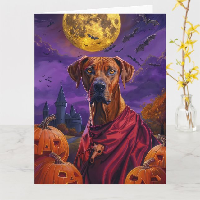 Tarjeta Calabazas Ridgeback de Halloween Rhodesia (flor amarilla)