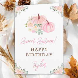 Tarjeta Calabazas rosadas Dulce Floral Dieciséis Cumpleaño