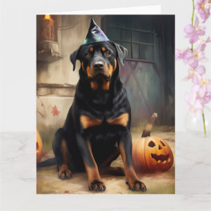 Tarjeta Calabazas Rottweiler Halloween Espeluznantes