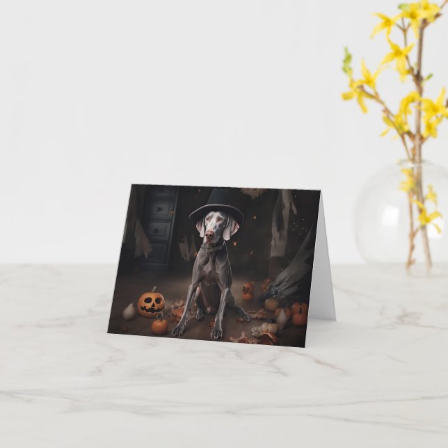Tarjeta Calabazas Weimaraner Halloween Espeluznante (flor amarilla)