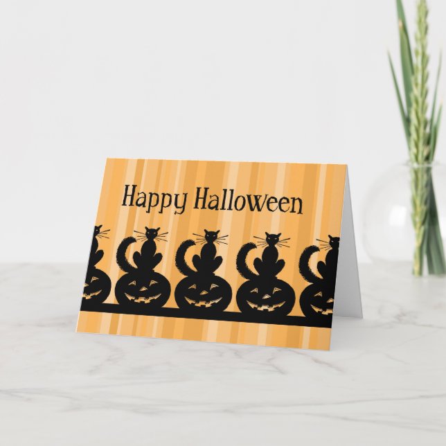 Tarjeta Calabazas y gatos Feliz Halloween (Anverso)
