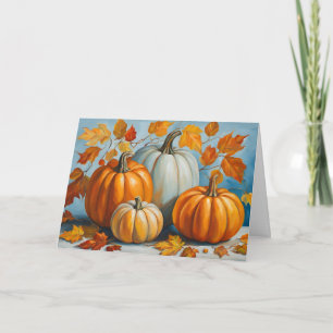 Tarjeta Calabazas y hojas de otoño abstractas