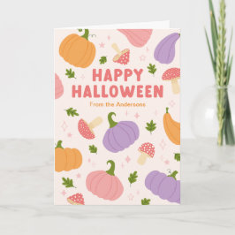 Tarjeta Calabazas y hongos de Halloween