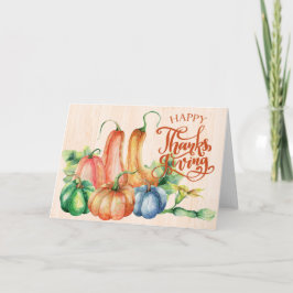 Tarjeta Calabazas y zapallos lindos Feliz Día de Acción de