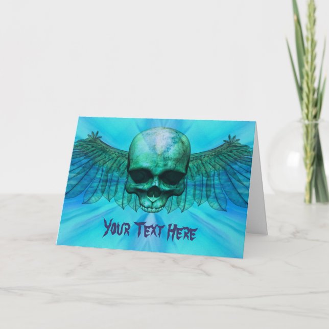 Tarjeta Calavera alada de hielo azul (Anverso)
