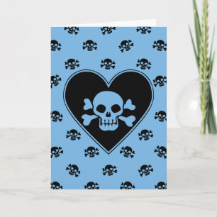 Tarjeta Calavera azul en corazón