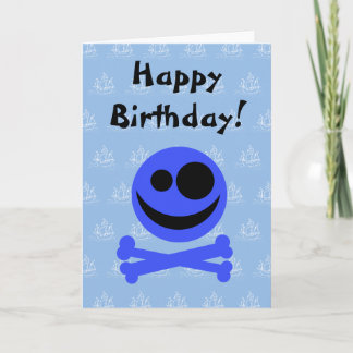 Tarjeta Calavera azul y huesos cruzados.