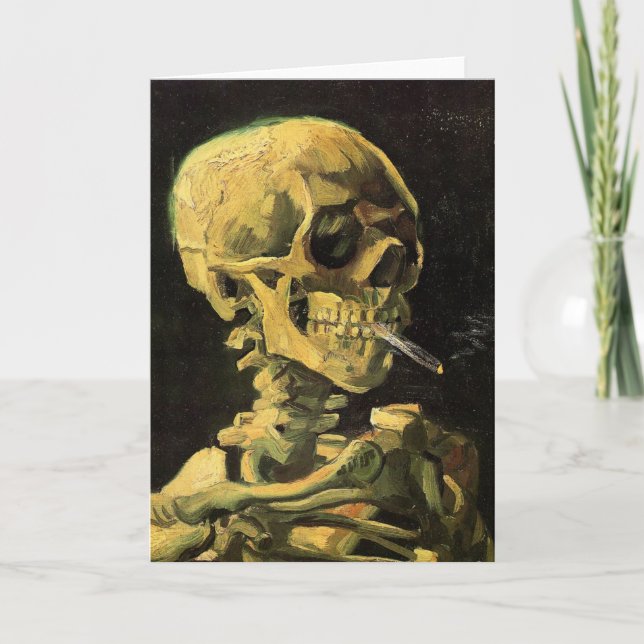 Tarjeta Calavera con cigarrillo en llamas por Vincent van  (Anverso)