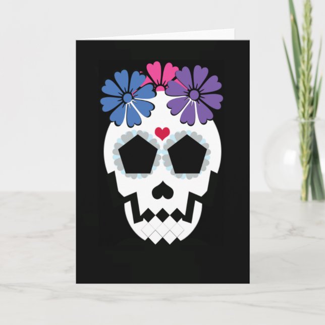 Tarjeta Calavera con flores (Anverso)