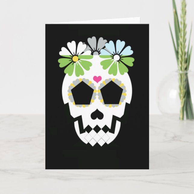 Tarjeta Calavera con flores (Anverso)
