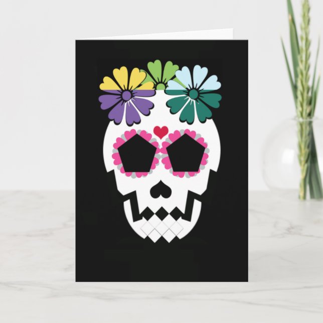 Tarjeta Calavera con flores (Anverso)