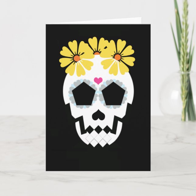 Tarjeta Calavera con flores amarillas (Anverso)