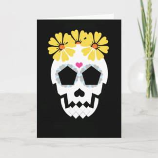 Tarjeta Calavera con flores amarillas