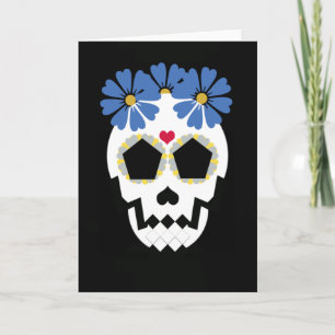 Tarjeta Calavera con flores azules
