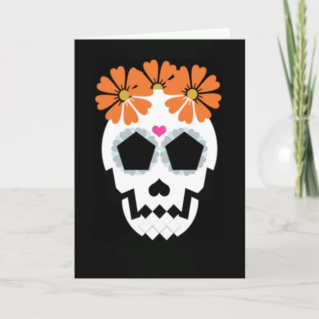 Tarjeta Calavera con flores Naranjas (Anverso)