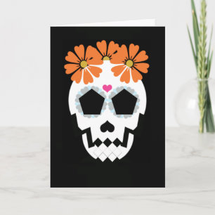 Tarjeta Calavera con flores Naranjas