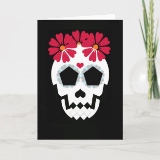 Tarjeta Calavera con flores rojas
