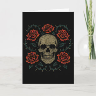 Tarjeta Calavera con rosas gótico floral oscuro estética A