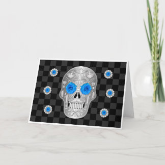 Tarjeta Calavera cromada (Rosa azul)