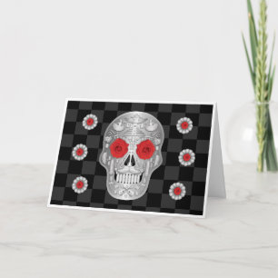 Tarjeta Calavera cromada (tarjeta rosa roja)
