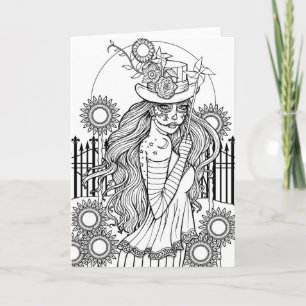 Tarjeta Calavera de azúcar, arte de Halloween para colorea