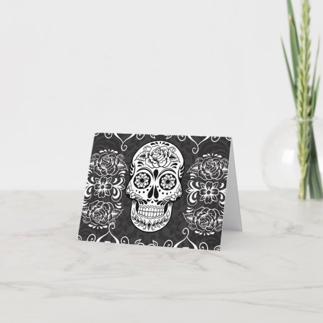 Tarjeta Calavera de azúcar decorativa Grunge gótico blanco (Anverso)