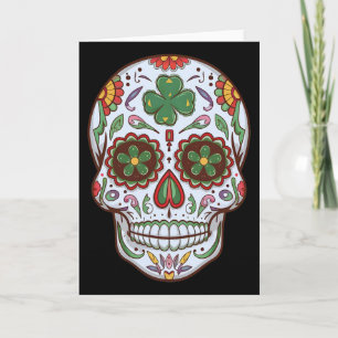 Tarjeta Calavera de azúcar Día de los Muertos Trébol San P
