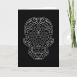 Tarjeta Calavera de azúcar negro intrincada