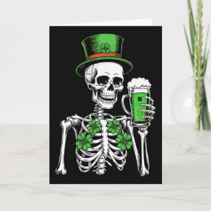 Tarjeta Calavera de azúcar trébol Día de San Patricio Homb