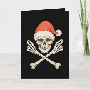 Tarjeta Calavera de esqueleto de Navidad sombrero de Santa