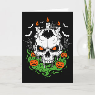 Tarjeta Calavera de fútbol espeluznante, velas de Hallowee