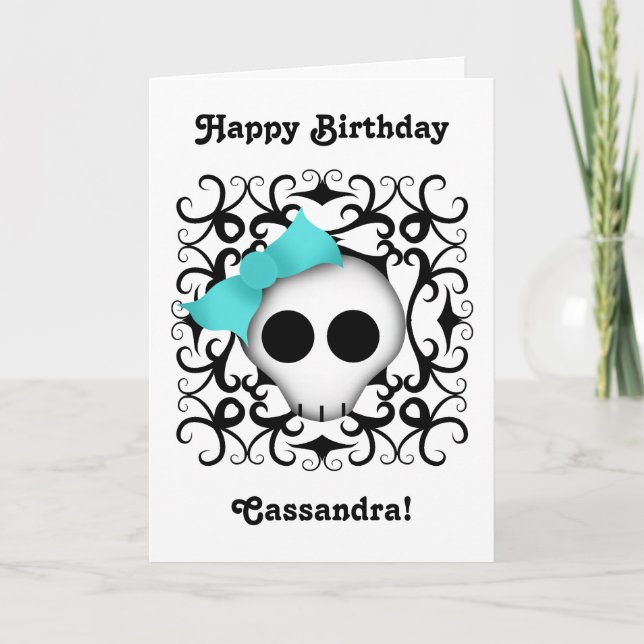 Tarjeta Calavera de Gótico suave con arco azul (Anverso)