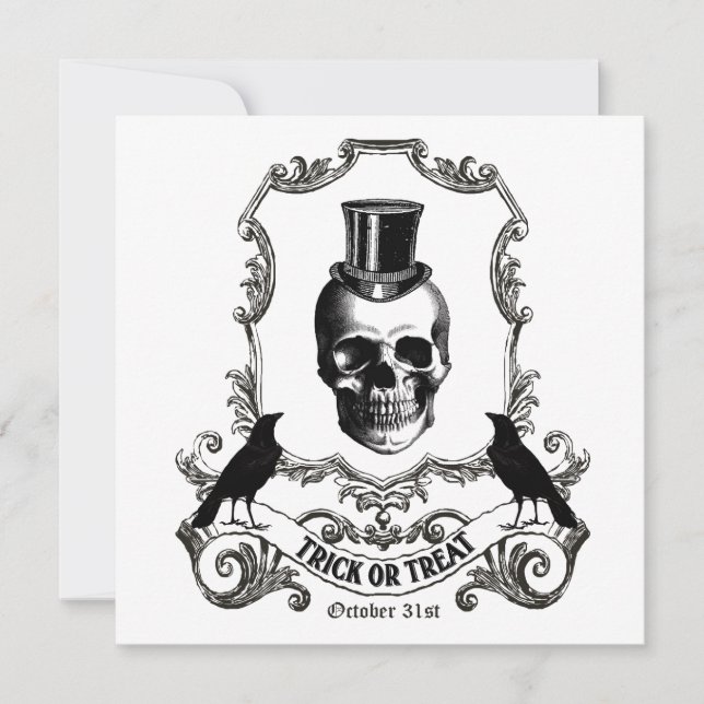 Tarjeta Calavera de Halloween de época moderna (Anverso)