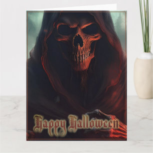 Tarjeta Calavera de la Parca Halloween Arte Espeluznante