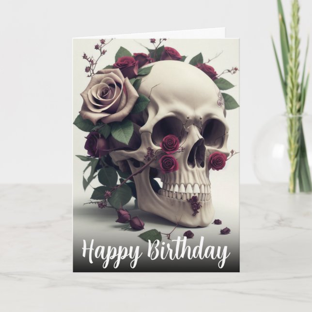 Tarjeta Calavera de melancolía gótica oscura Somber y Rosa (Anverso)
