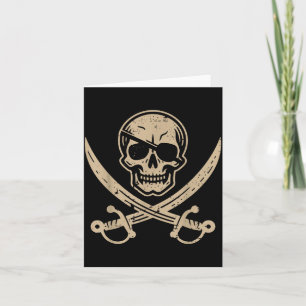 Tarjeta Calavera de parche en el ojo espadas cruzadas vint