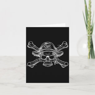 Tarjeta Calavera de pirata vintage y esqueleto de huesos c