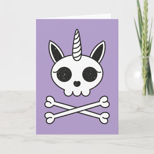 Tarjeta Calavera de unicornio y huesos cruzados (Anverso)