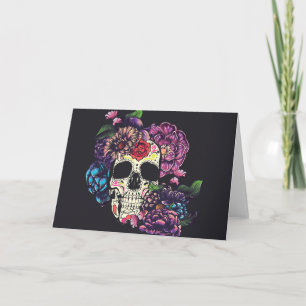 Tarjeta Calavera del día de muertos con flores