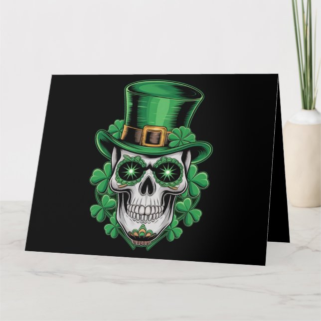 Tarjeta Calavera Día de San Patricio Trébol de la Suerte  (Anverso)