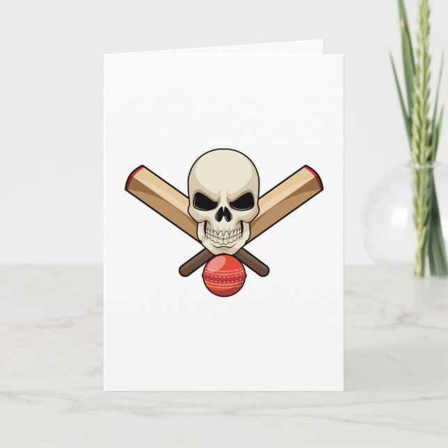 Tarjeta Calavera en Cricket con bate de cricket (Anverso)