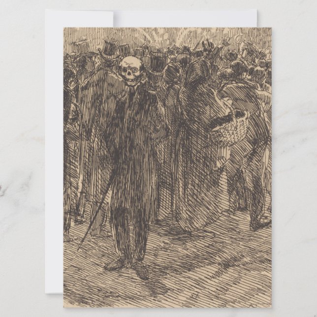 Tarjeta Calavera en la multitud (por Albert Besnard) (Anverso)