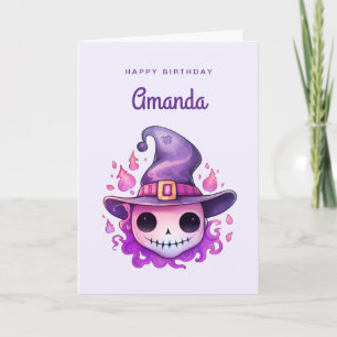 Tarjeta Calavera en sombrero de bruja Cumpleaños caprichos